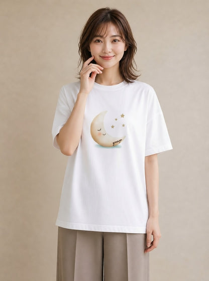 グラフィックTシャツ レディース 月 星空 宇宙 イラスト ヴィンテージ風 部屋着 女性向けギフト 白T