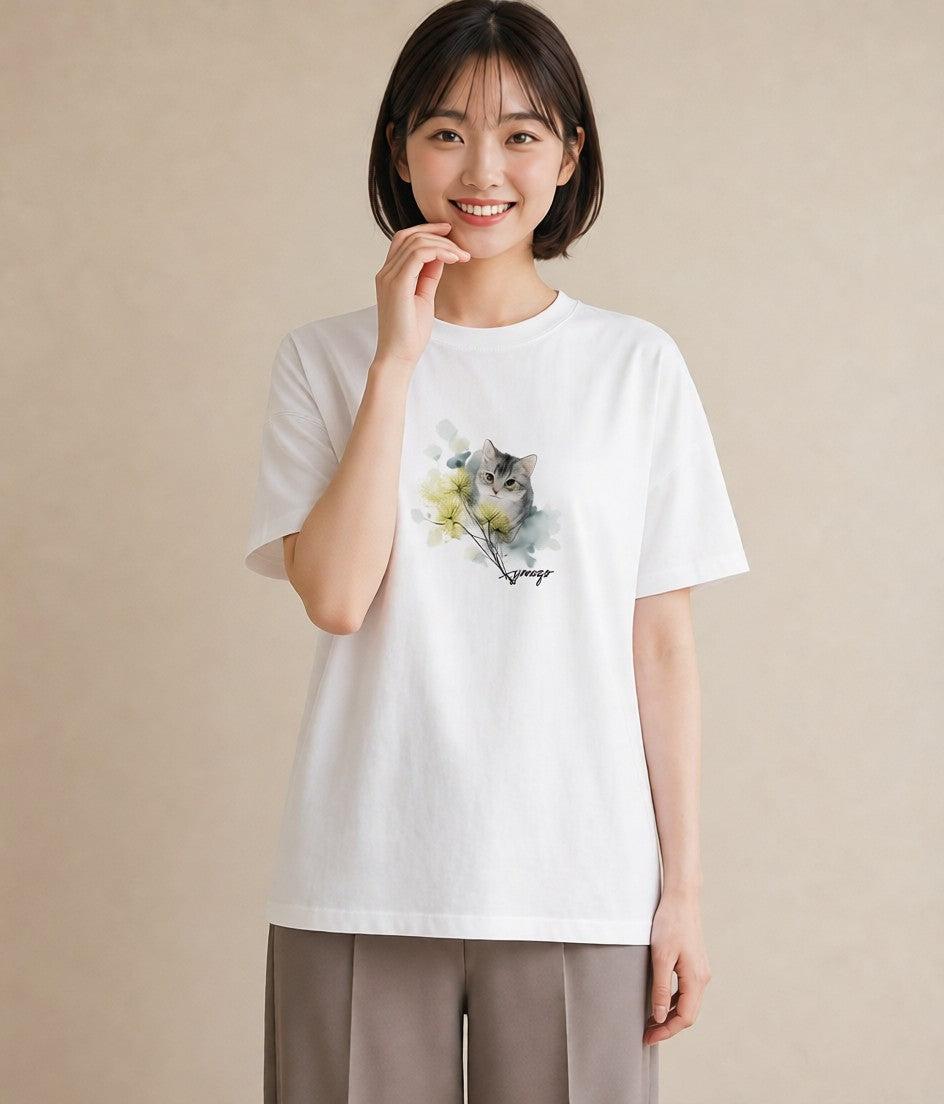 グラフィックTシャツ レディース 子猫 猫 ねこ イラスト 上品 ホワイトデー 春服 白T