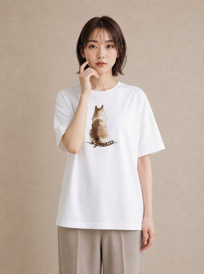 Tシャツ レディース 白猫 猫 ねこ イラスト きれいめ デート 帰省 白T