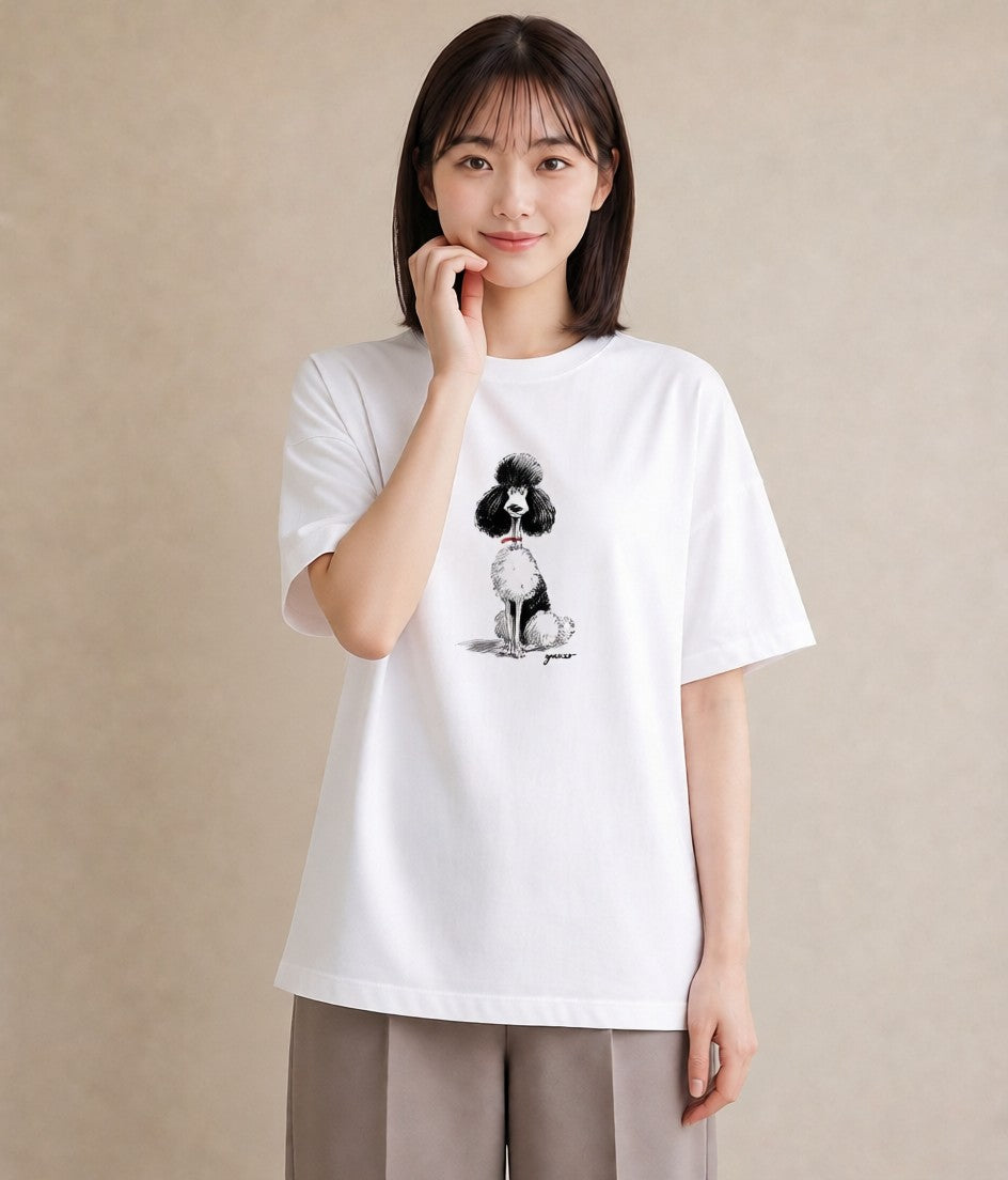 デザインTシャツ レディース トイプードル プードル 犬 いぬ イラスト 綿100 デート 白T
