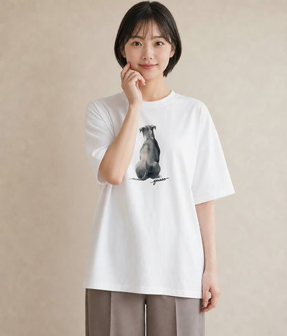 デザインTシャツ レディース 犬 いぬ イラスト 線画 帰省 ラフ 白T