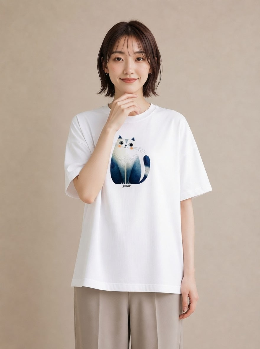 プリントTシャツ レディース 猫好き 猫 ねこ イラスト ミニマル 春服 ミセス 白T