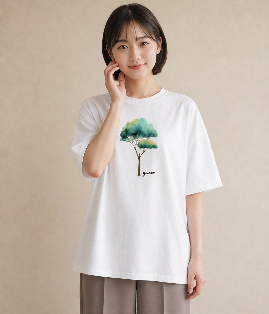 グラフィックTシャツ レディース 青の水彩 風景 ブルー ナチュラル アンティーク イラスト 北欧風 母の日 ビーチ 白T
