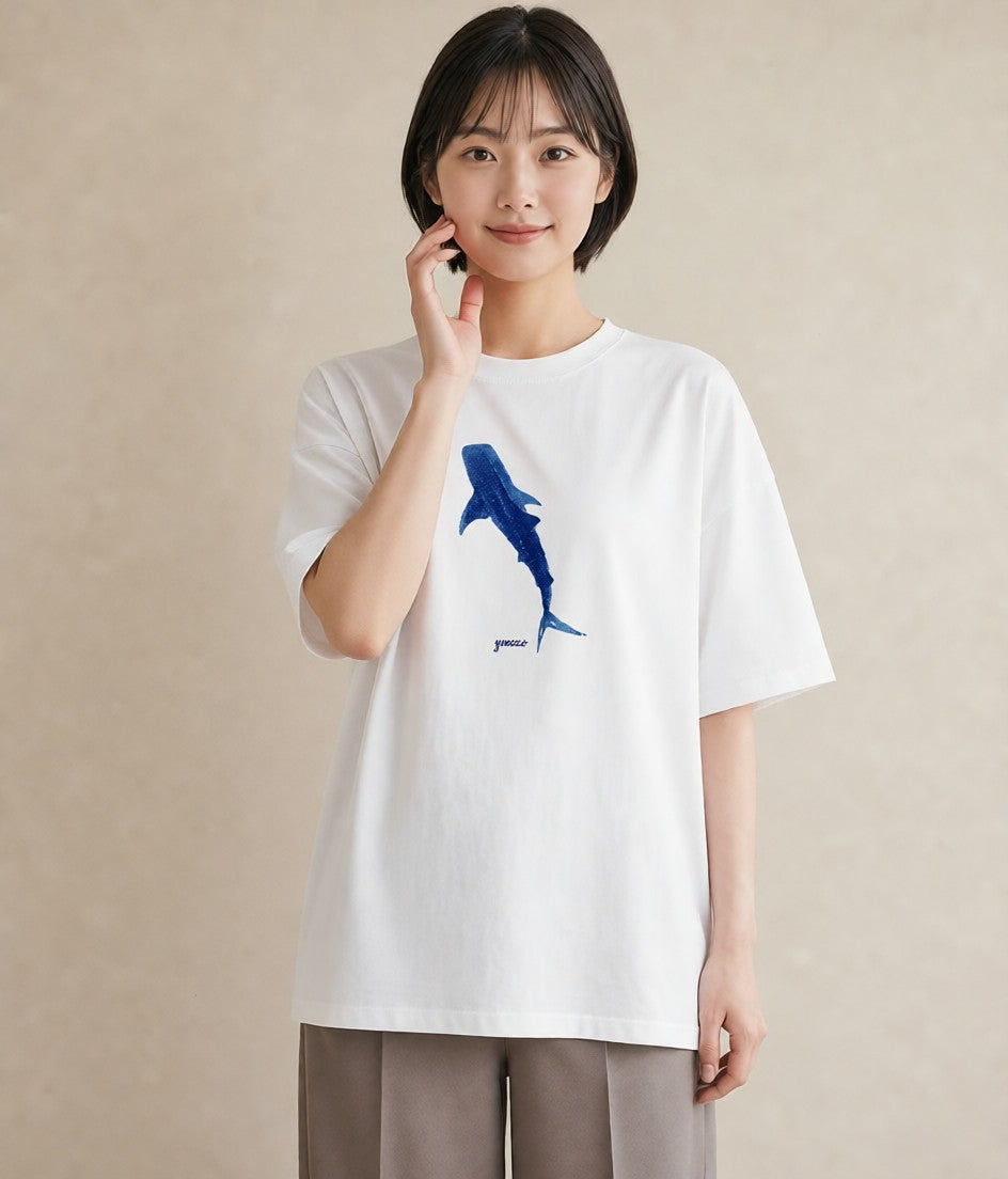 半袖Tシャツ レディース サメ 海の生き物 海 イラスト 20代 カジュアルコーデ 白T
