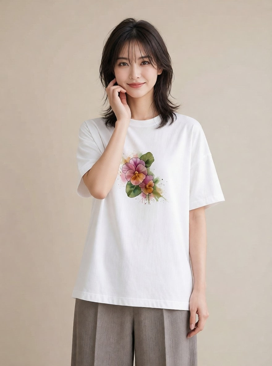 グラフィックTシャツ レディース あさがお 朝顔 花 花柄 イラスト シック 通勤 在宅 白T