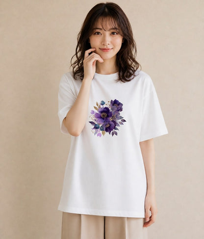 半袖Tシャツ レディース パンジー 花 花柄 イラスト 個性的 旅行 母娘コーデ 白T