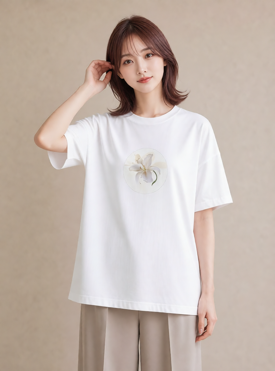 Tシャツ レディース ゆり 百合 花 花柄 イラスト 抜け感 友達ギフト 部屋着 白T