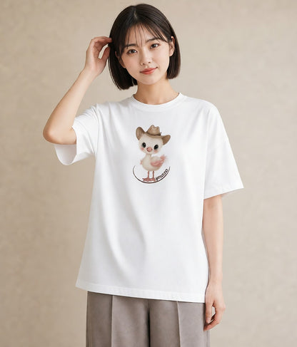 半袖Tシャツ レディース フラミンゴ 動物 アニマル イラスト 手描き風 カフェ巡り 女子会 白T