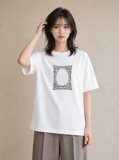 デザインTシャツ レディース 幾何学 ミニマル ジオメトリック イラスト シック 通学 誕生日プレゼント 白T