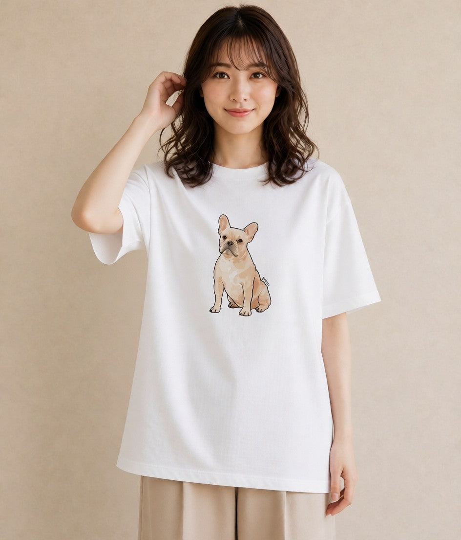 グラフィックTシャツ レディース フレンチブルドッグ フレブル 犬 いぬ イラスト 抜け感 ホワイトデー 春服 白T