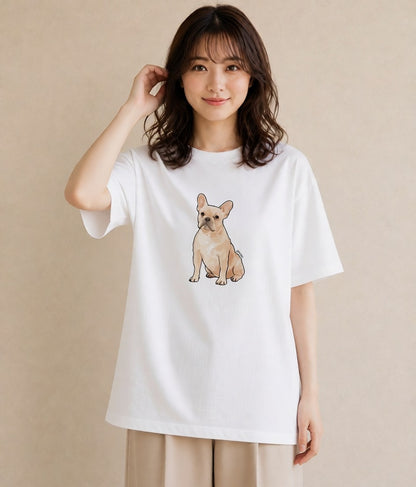 グラフィックTシャツ レディース フレンチブルドッグ フレブル 犬 いぬ イラスト 抜け感 ホワイトデー 春服 白T
