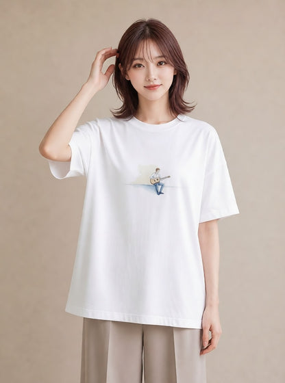 Tシャツ レディース 雨上がりのベンチ ベンチ ナチュラル アンティーク イラスト ポップ お出かけ 普段着 白T