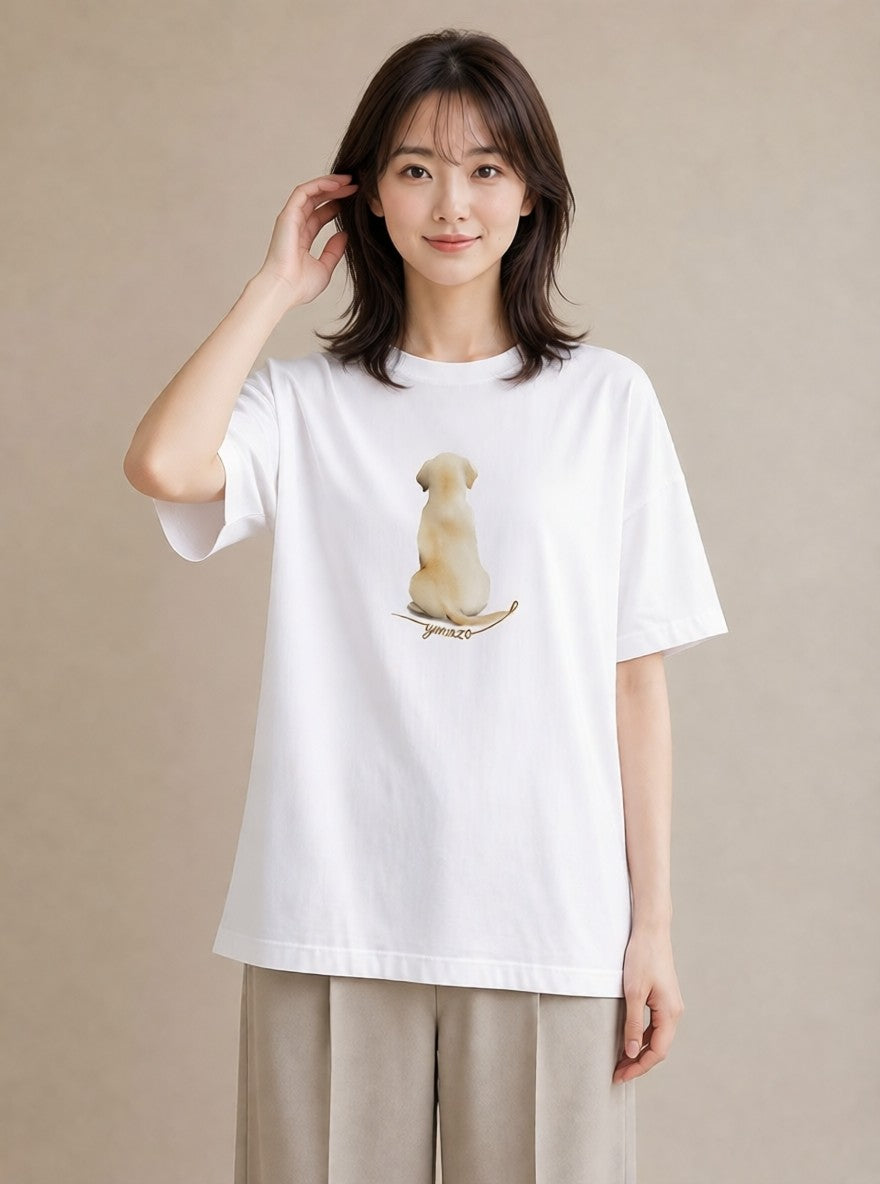 半袖Tシャツ レディース ラブラドールレトリバー 犬 いぬ イラスト お洒落 在宅 公園 白T