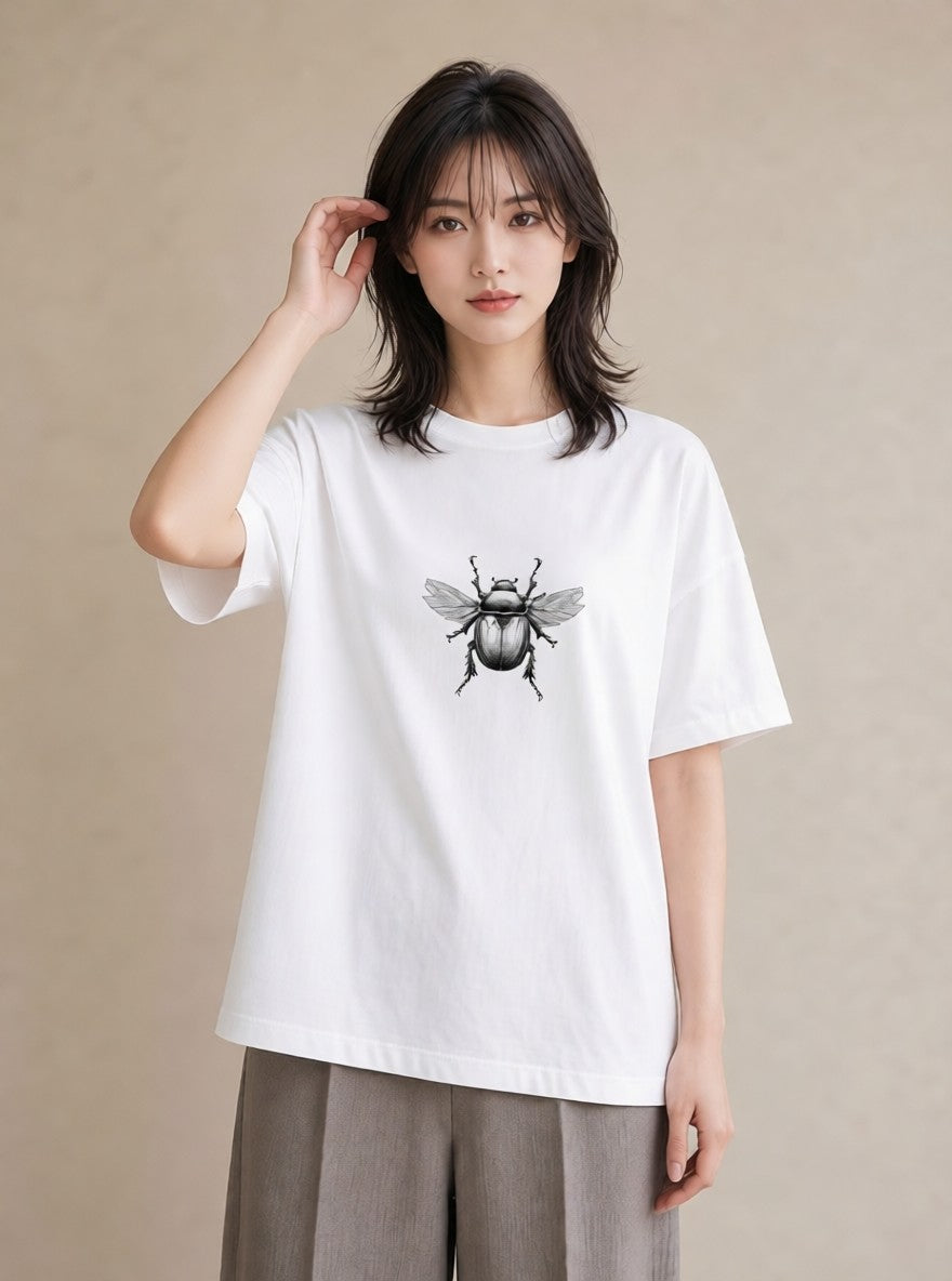 デザインTシャツ レディース クワガタ 昆虫 虫 イラスト ガーリー 通学 誕生日プレゼント 白T
