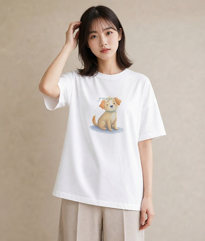 デザインTシャツ レディース 犬 いぬ イラスト ミニマル デート 帰省 白T