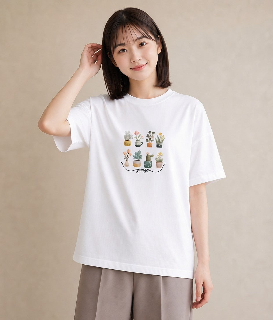 半袖Tシャツ レディース 夕暮れ バルコニー 夕焼け ナチュラル アンティーク イラスト カフェコーデ 自分用 ルームウェア 白T
