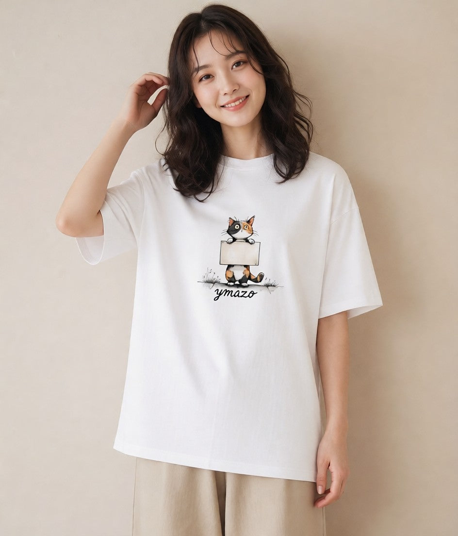 プリントTシャツ レディース ぶち猫 猫 ねこ イラスト きれいめ 普段着 週末コーデ 白T