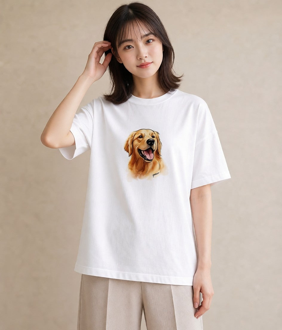 Tシャツ レディース ゴールデンレトリバー ゴールデン 犬 いぬ イラスト ユニーク 姉妹 送別ギフト 白T
