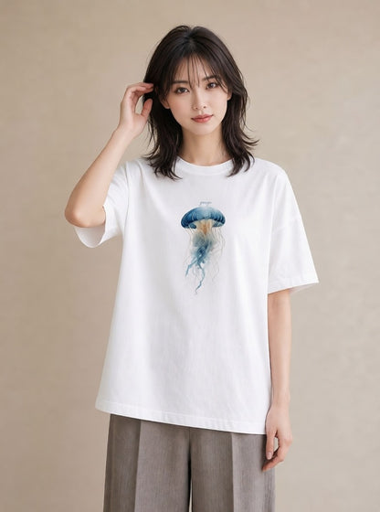 プリントTシャツ レディース くらげ クラゲ 海の生き物 海 イラスト ガーリー 部屋着 女性向けギフト 白T