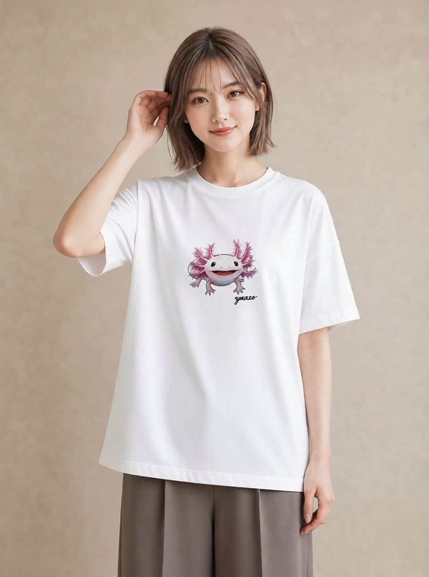 グラフィックTシャツ レディース ウーパールーパー ペット 動物 イラスト こなれ感 夏コーデ 通学 白T