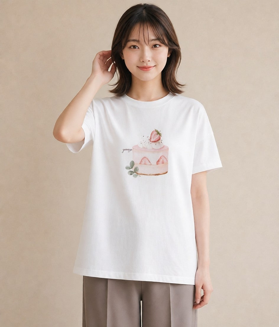 半袖Tシャツ レディース マフィン 食べ物 フード イラスト ポップ ラフ レイヤード 白T