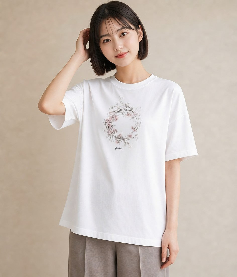 Tシャツ レディース レースハンカチ レース ハンカチ ナチュラル アンティーク イラスト アート風 春服 ミセス 白T