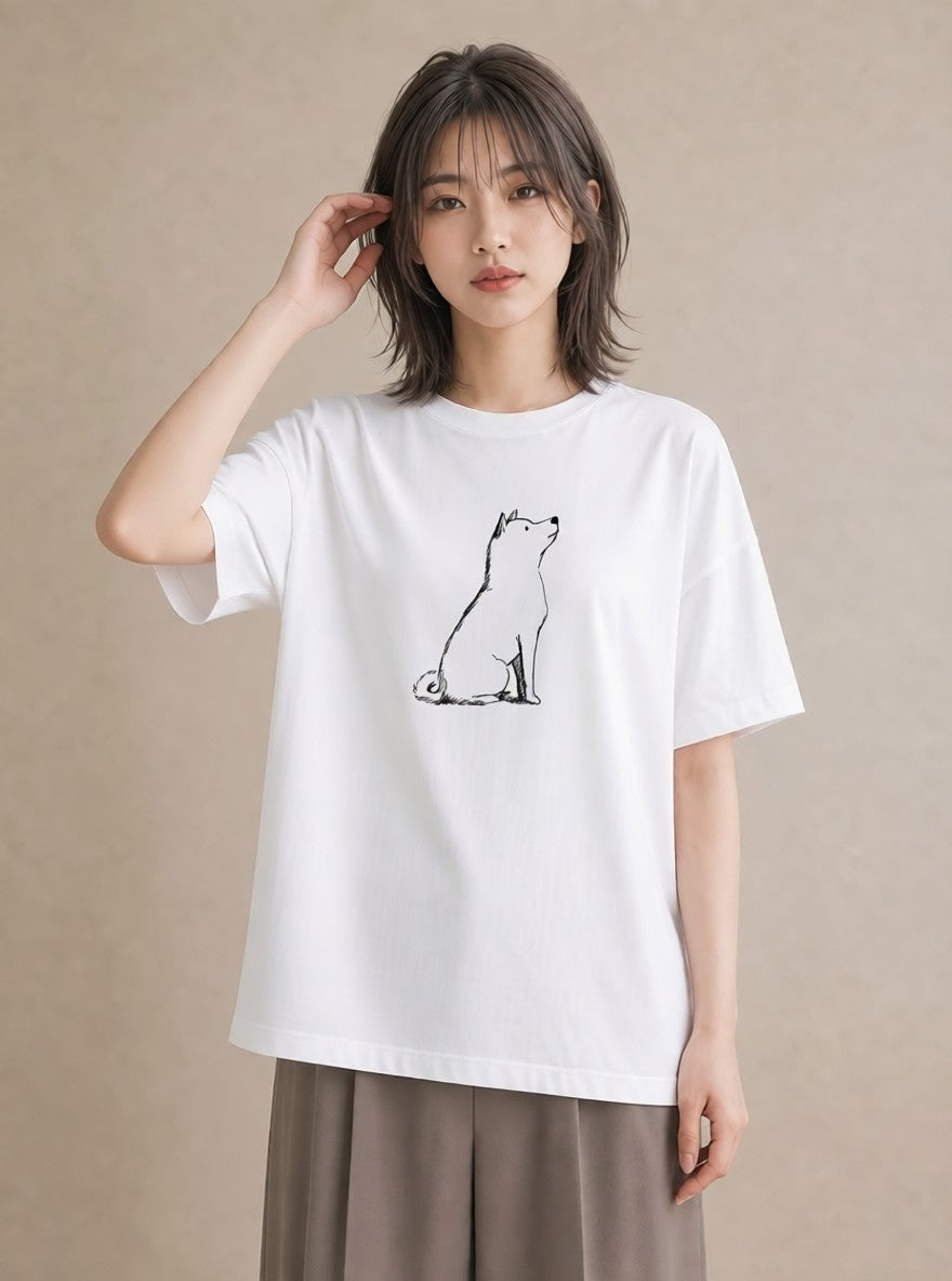 プリントTシャツ レディース 犬 いぬ わんこ イラスト 手描き風 公園 ママ 白T