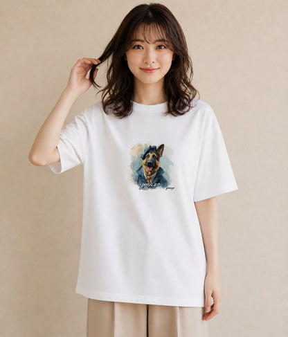 デザインTシャツ レディース ジャーマンシェパード 犬 いぬ イラスト カフェコーデ 週末コーデ 敬老の日 白T