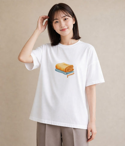 半袖Tシャツ レディース パン 食べ物 フード イラスト 韓国風 社会人 女性 白T