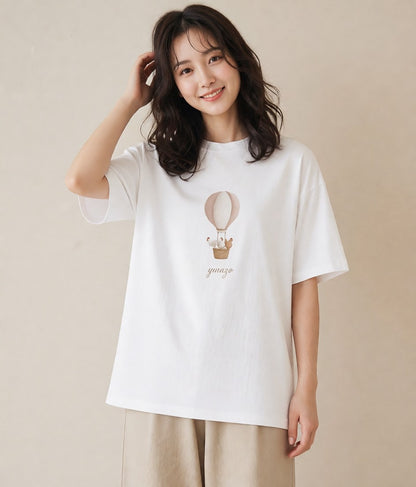 半袖Tシャツ レディース 紙風船 和紙 ナチュラル アンティーク イラスト 個性的 自分用 ルームウェア 白T