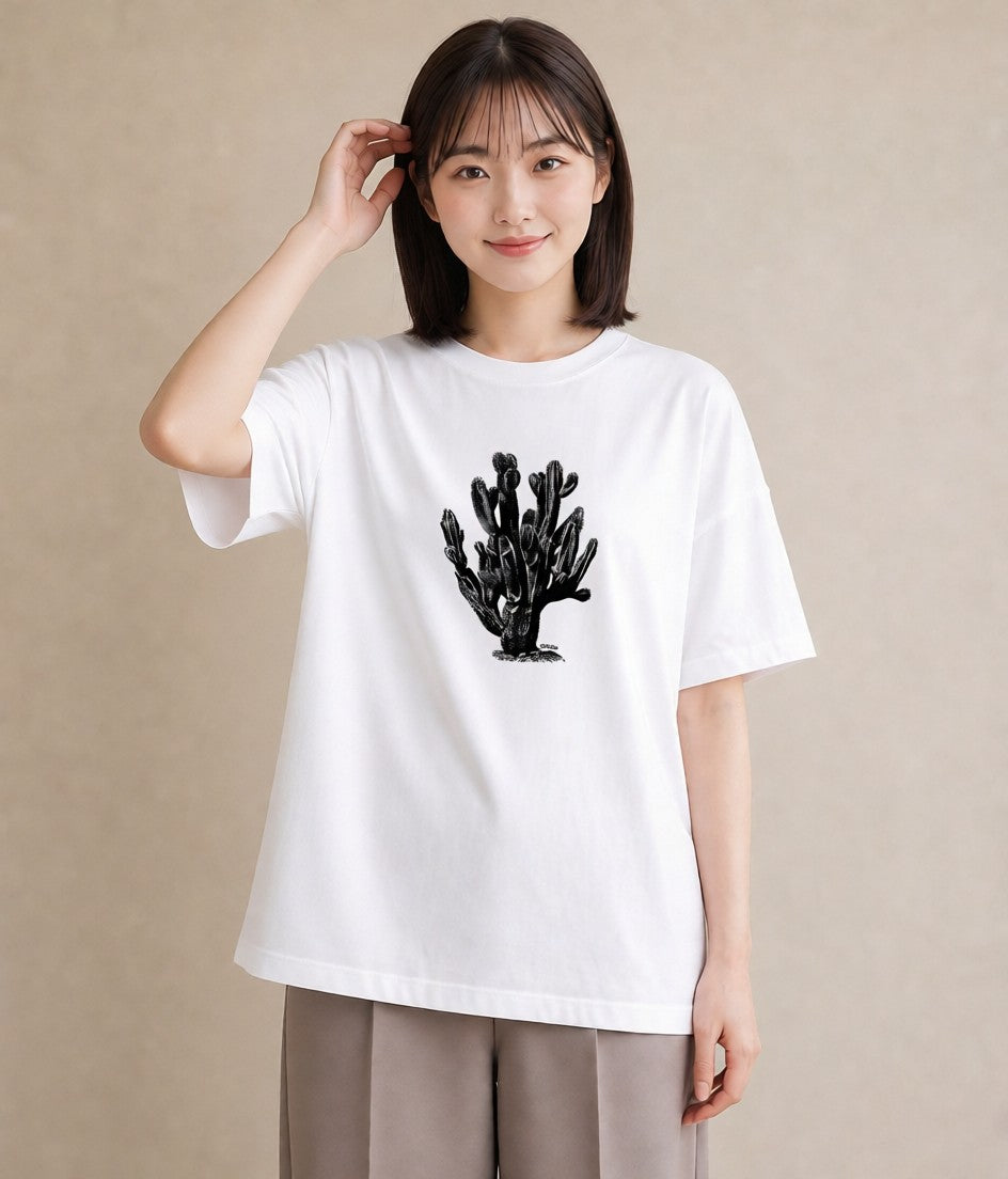 デザインTシャツ レディース サボテン 植物 ボタニカル イラスト 抜け感 綿100 デート 白T