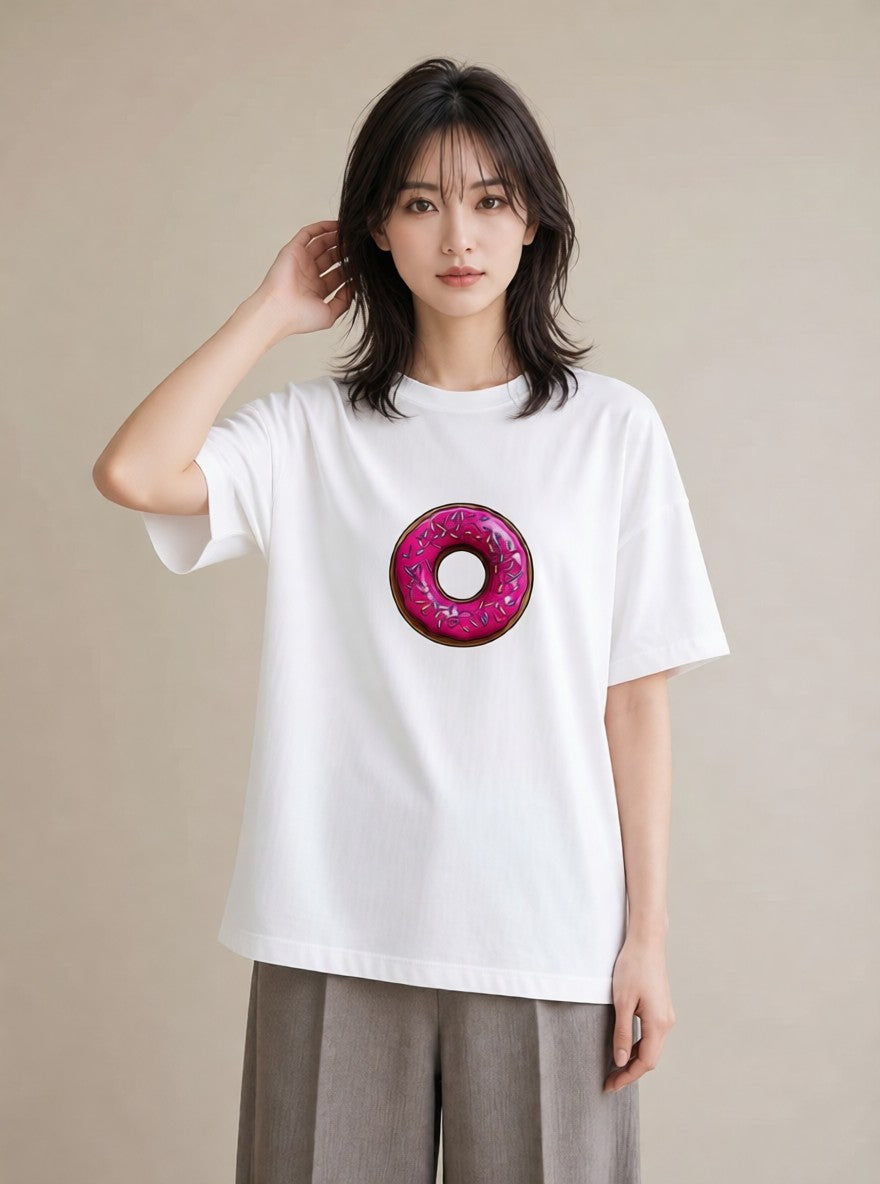 グラフィックTシャツ レディース ドーナツ 食べ物 フード イラスト シック デイリーウェア 休日 白T