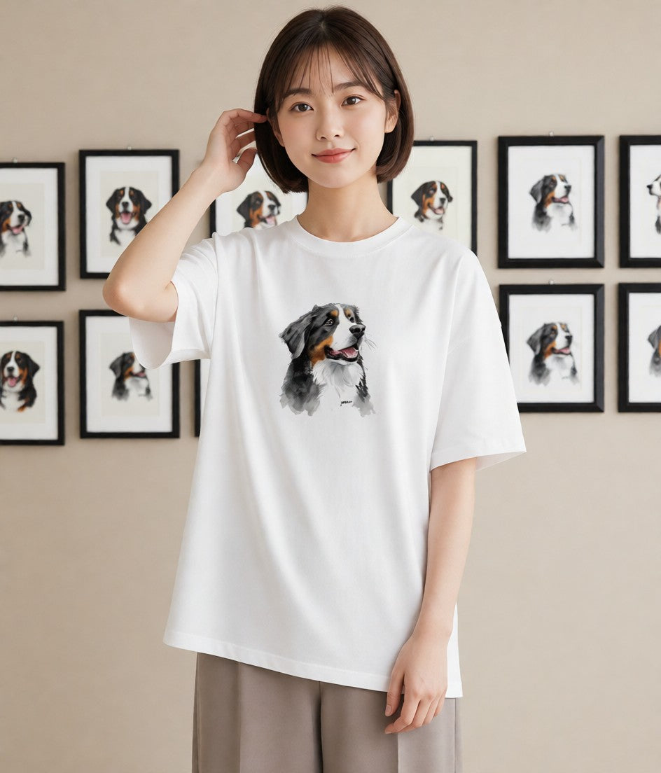 Tシャツ レディース バーニーズマウンテンドッグ 犬 いぬ イラスト ゆるコーデ ラフ レイヤード 白T