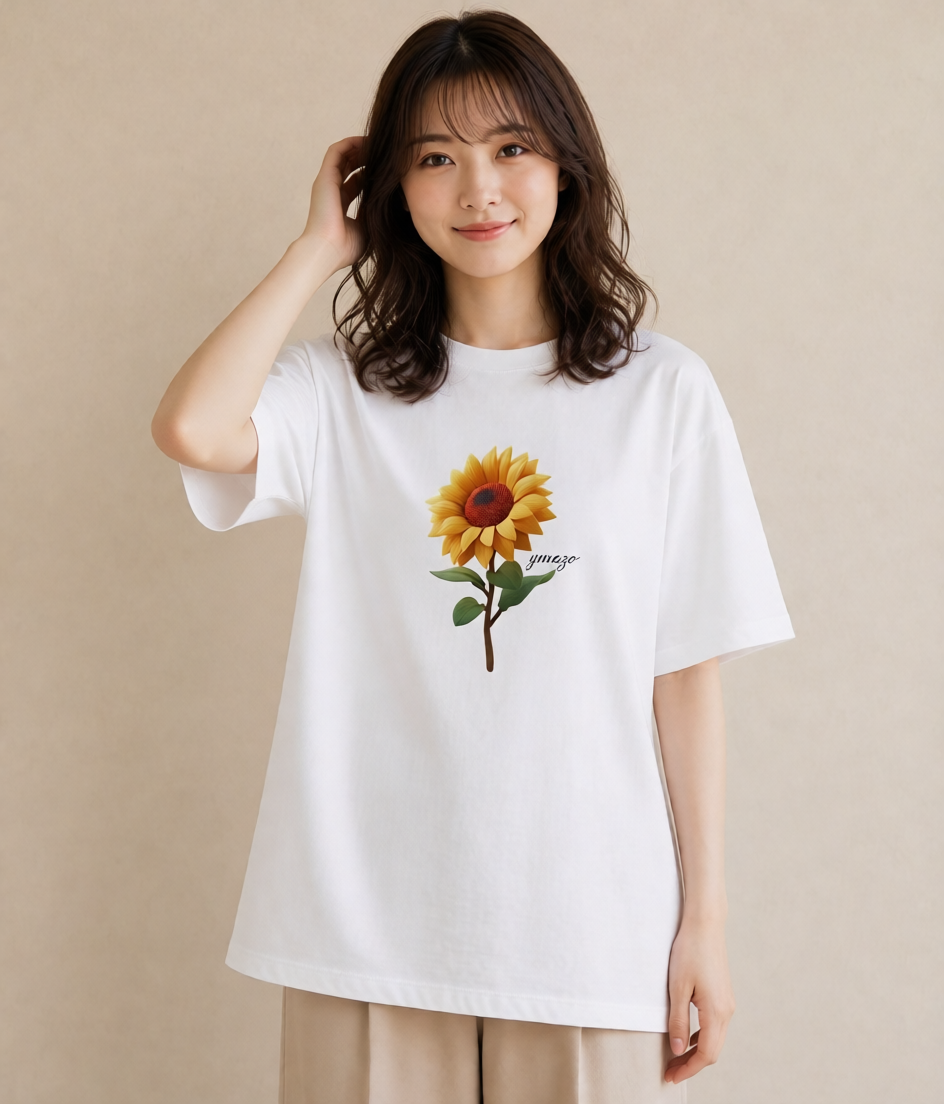 デザインTシャツ レディース ひまわり 向日葵 花 花柄 イラスト 親子 20代 白T