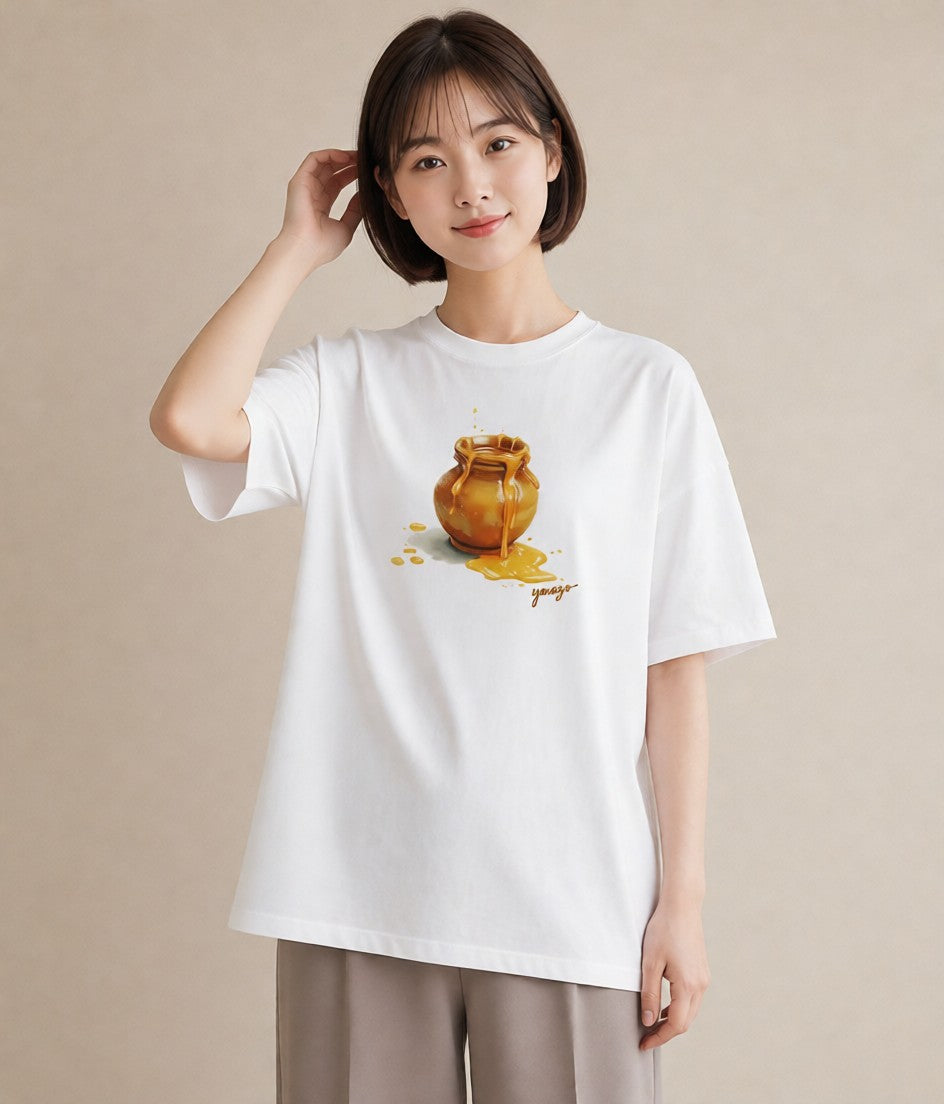 半袖Tシャツ レディース ハニー 食べ物 フード イラスト シック ビーチ デイリーウェア 白T