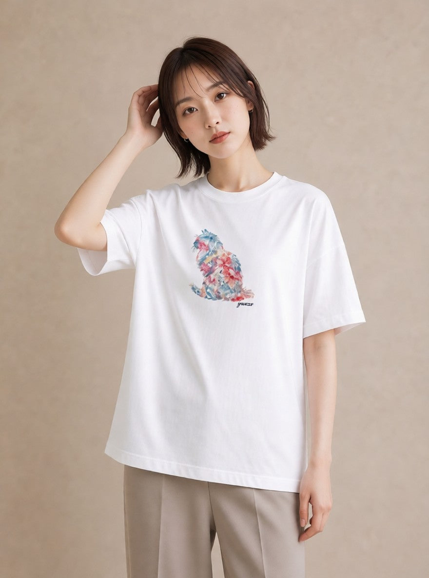 デザインTシャツ レディース ラグドール 猫 ねこ イラスト お洒落 買い物 夏コーデ 白T