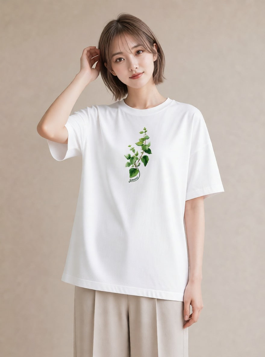 プリントTシャツ レディース ハーブ 植物 ボタニカル イラスト レトロ お揃い 親子 白T