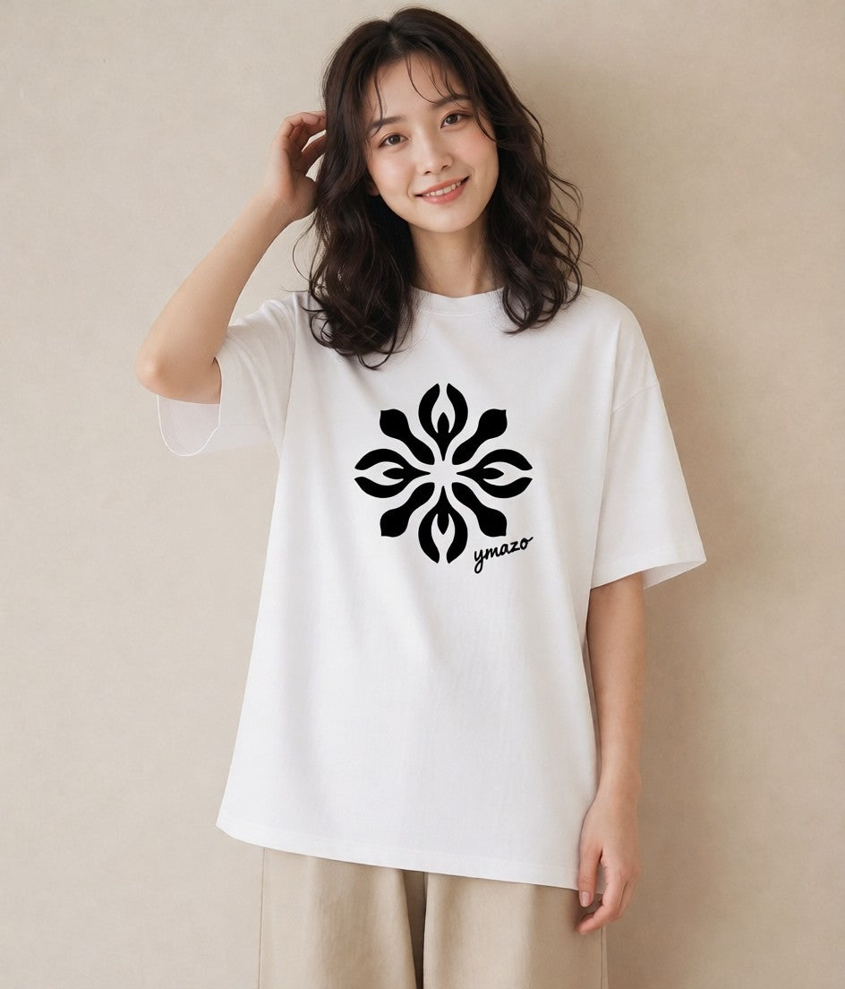 デザインTシャツ レディース 扇子 そよ風 ナチュラル アンティーク イラスト ポップ ビーチ デイリーウェア 白T