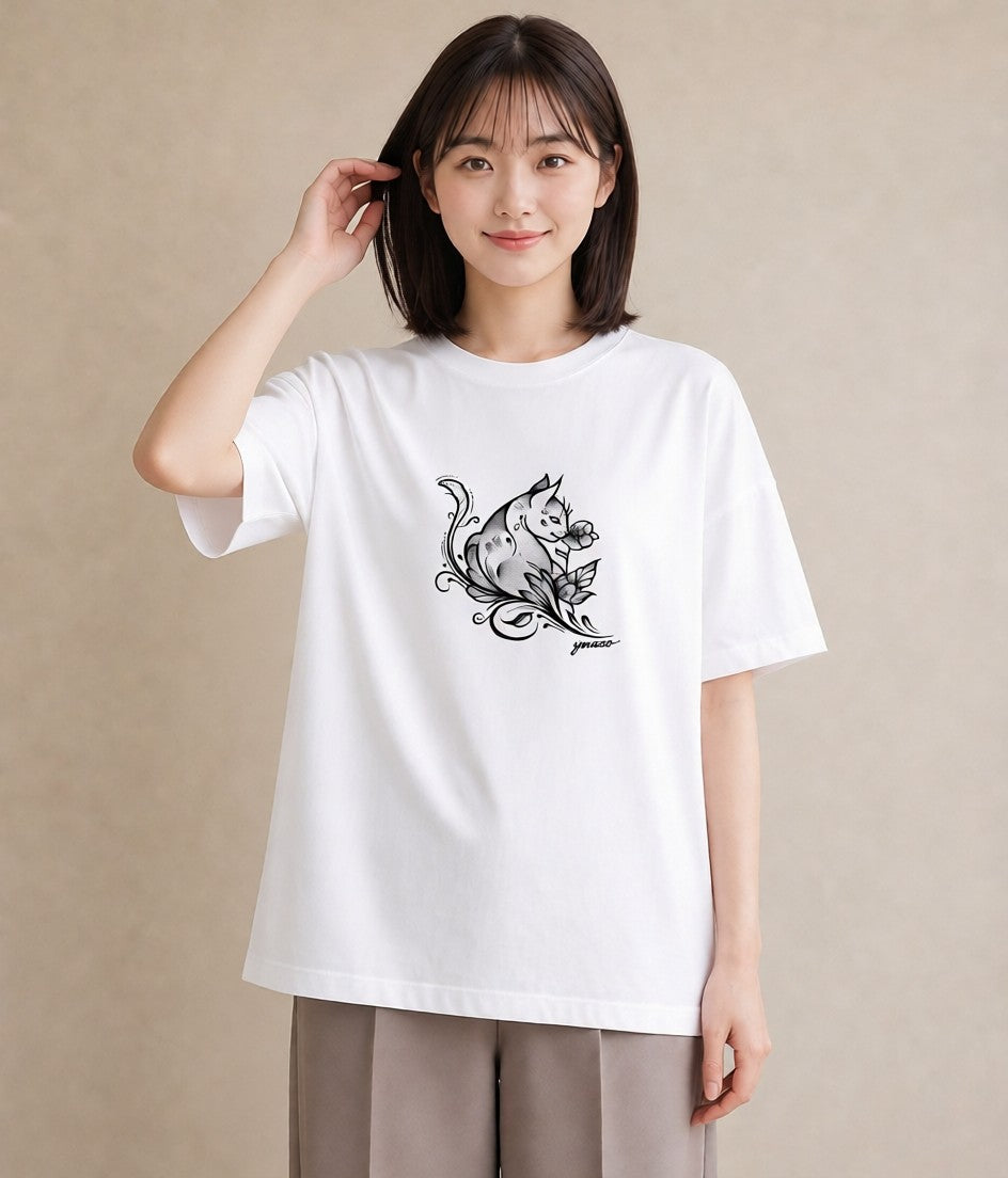 プリントTシャツ レディース 猫 ねこ ネコ イラスト ラフ ルームウェア ギフト 白T