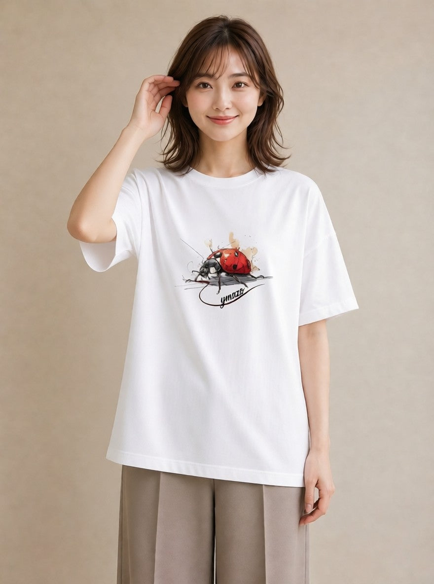 デザインTシャツ レディース てんとう虫 昆虫 虫 イラスト 母娘コーデ 自分用 白T