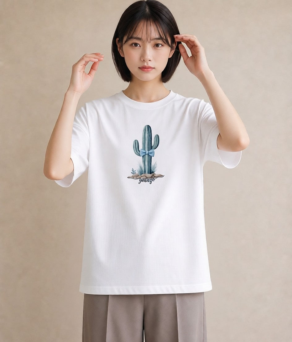 グラフィックTシャツ レディース サボテン 植物 ボタニカル イラスト アート風 秋コーデ おしゃれギフト 白T