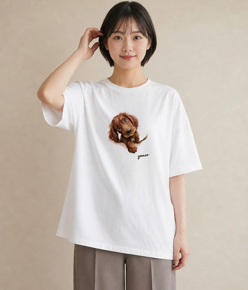 Tシャツ レディース わんちゃん 犬 いぬ イラスト シック ビーチ デイリーウェア 白T