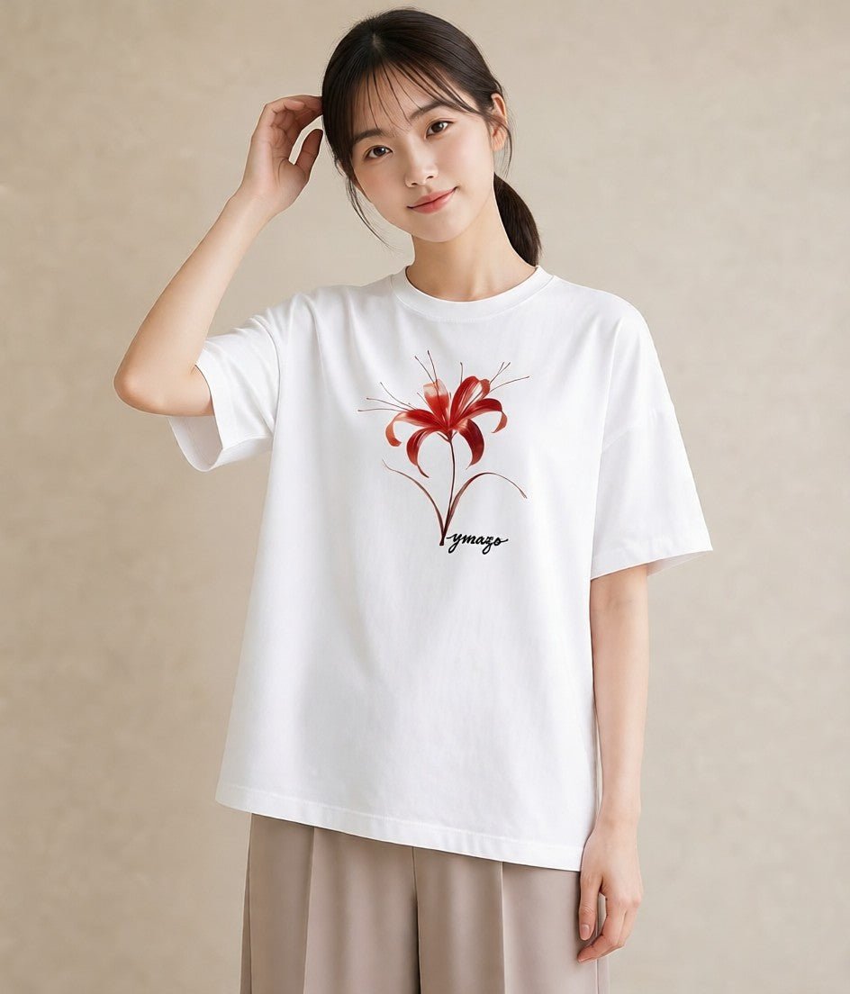 デザインTシャツ レディース 彼岸花 花 花柄 イラスト モード 敬老の日 ホワイトデー 白T