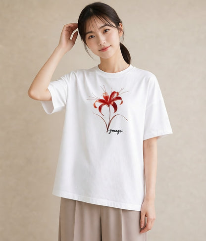 デザインTシャツ レディース 彼岸花 花 花柄 イラスト モード 敬老の日 ホワイトデー 白T