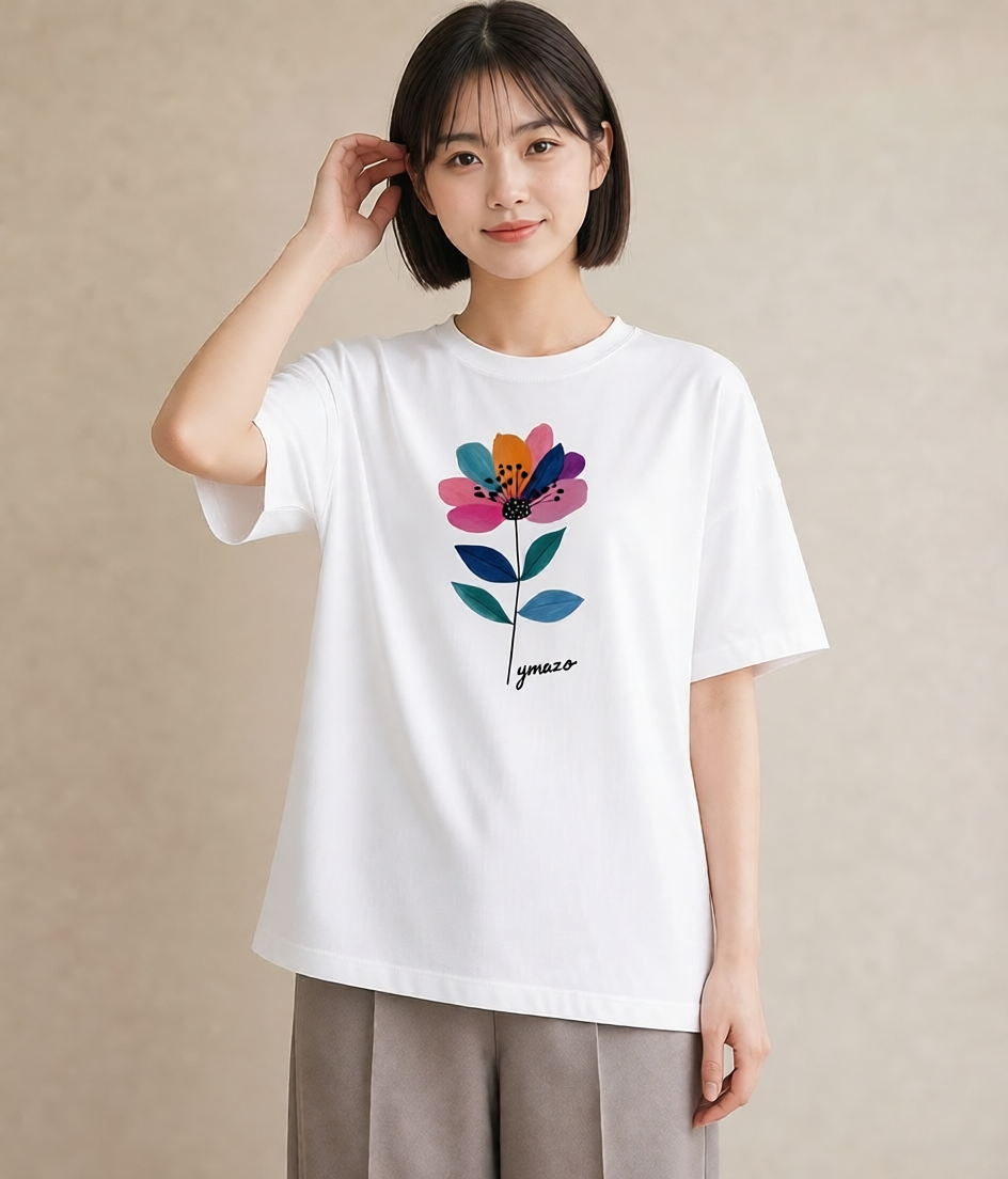 プリントTシャツ レディース 花 花柄 イラスト 韓国風 女子会 お揃い 白T