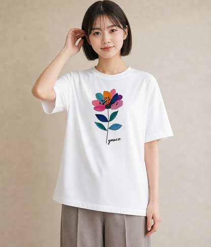 プリントTシャツ レディース 花 花柄 イラスト 韓国風 女子会 お揃い 白T