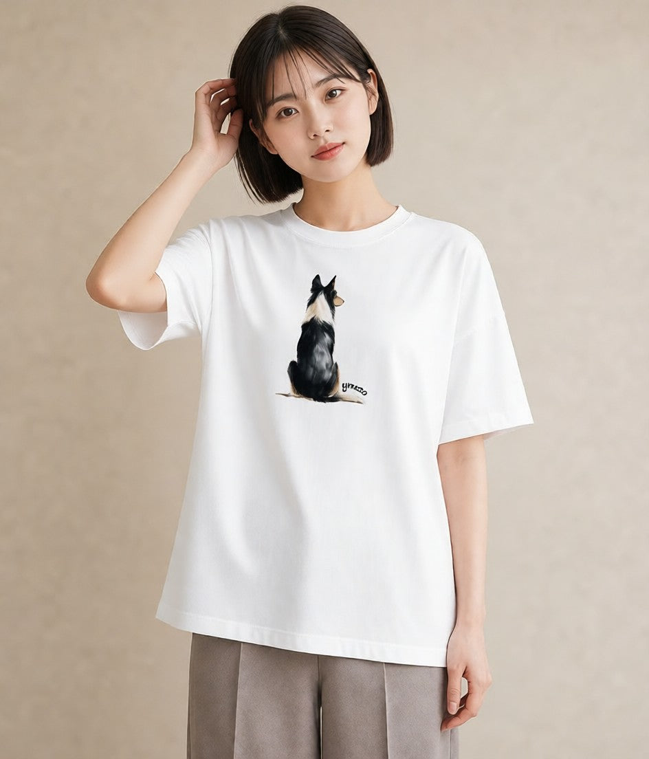 プリントTシャツ レディース ボーダーコリー 犬 いぬ イラスト シック 秋コーデ おしゃれギフト 白T