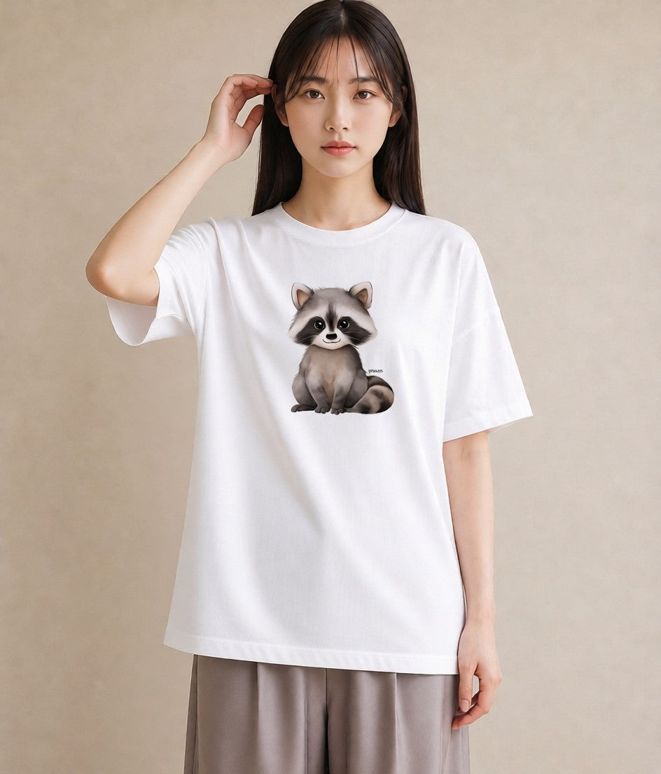 プリントTシャツ レディース レッサーパンダ 動物 アニマル イラスト 水彩風 買い物 夏コーデ 白T