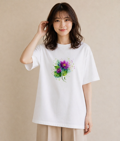 デザインTシャツ レディース 蓮 花 花柄 イラスト ミニマル 綿100 デート 白T