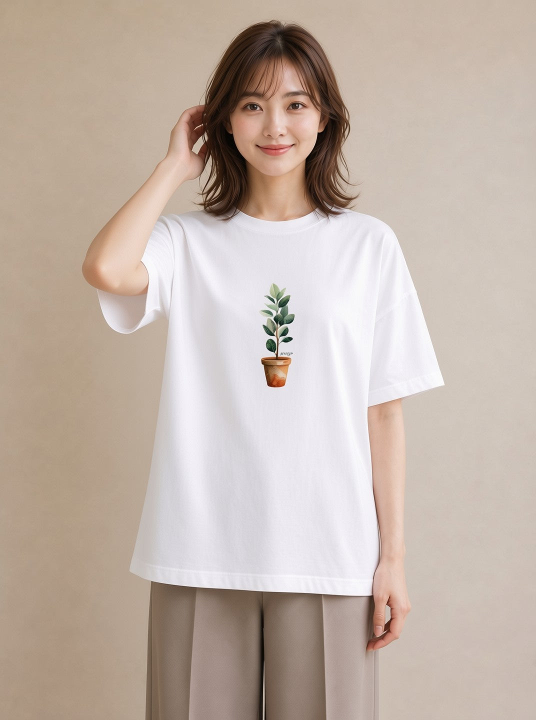 半袖Tシャツ レディース つる 植物 ボタニカル イラスト 可愛い ラフ レイヤード 白T